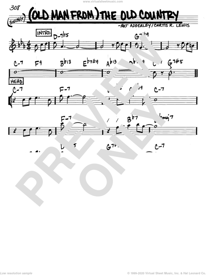 (Old Man From) The Old Country sheet music for voice and other instruments (in C) by Nat Adderley and Curtis R. Lewis, intermediate skill level