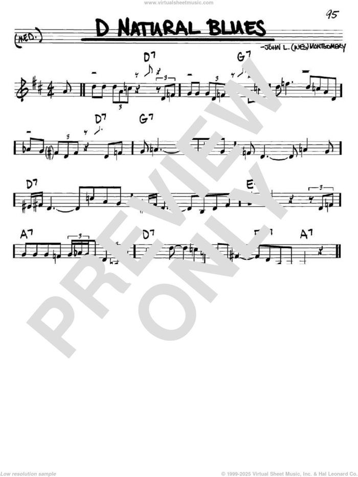 D Natural Blues sheet music for voice and other instruments (in C) by Wes Montgomery, intermediate skill level