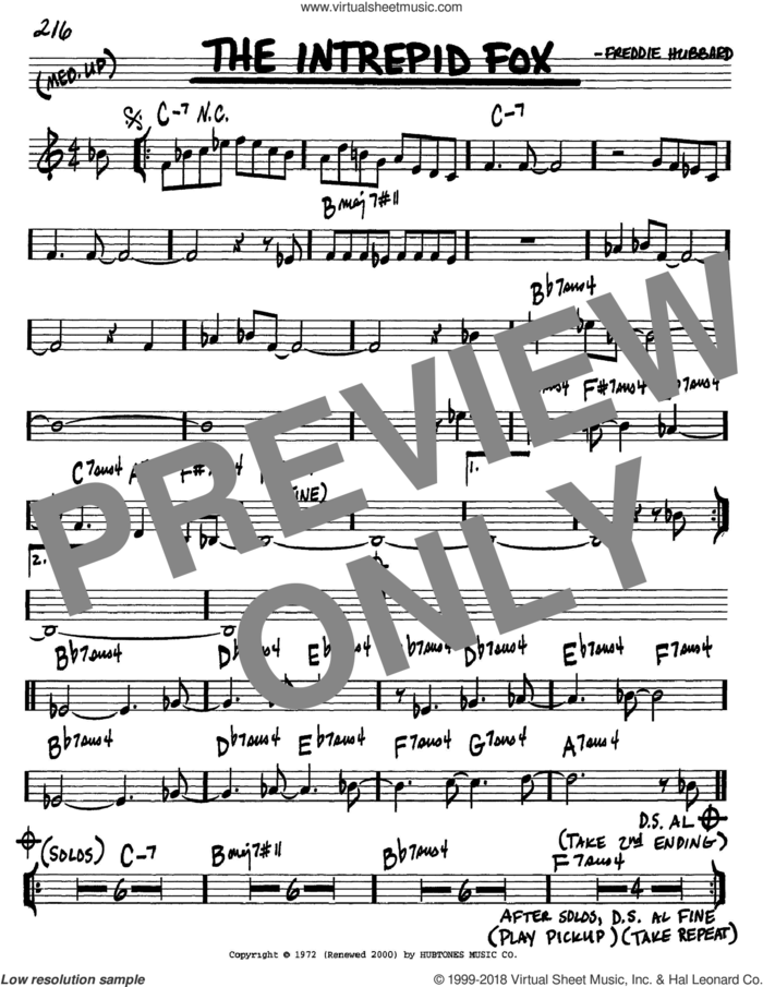 The Intrepid Fox sheet music for voice and other instruments (in C) by Freddie Hubbard, intermediate skill level