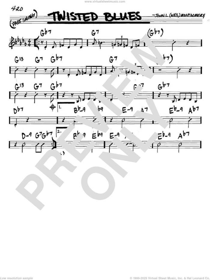 Twisted Blues sheet music for voice and other instruments (in C) by Wes Montgomery, intermediate skill level