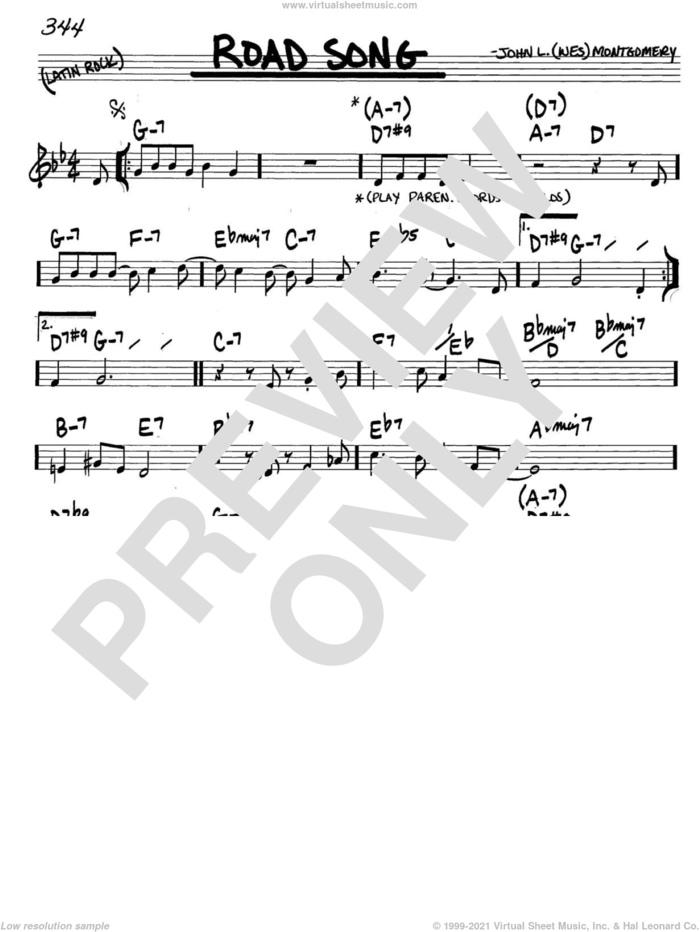 Road Song sheet music for voice and other instruments (in C) by Wes Montgomery, intermediate skill level
