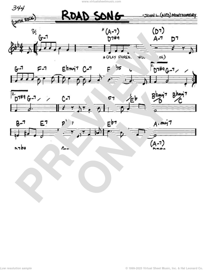 Road Song sheet music for voice and other instruments (in C) by Wes Montgomery, intermediate skill level