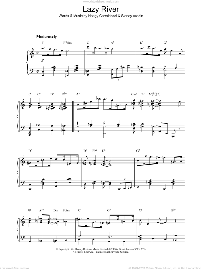 Lazy River sheet music for piano solo by Hoagy Carmichael, intermediate skill level