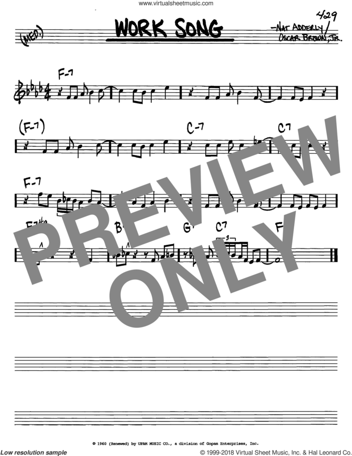Work Song sheet music for voice and other instruments (in C) by Cannonball Adderley, Nat Adderley and Oscar Brown, Jr., intermediate skill level