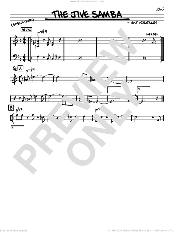 The Jive Samba sheet music for voice and other instruments (in C) by Cannonball Adderley and Nat Adderley, intermediate skill level