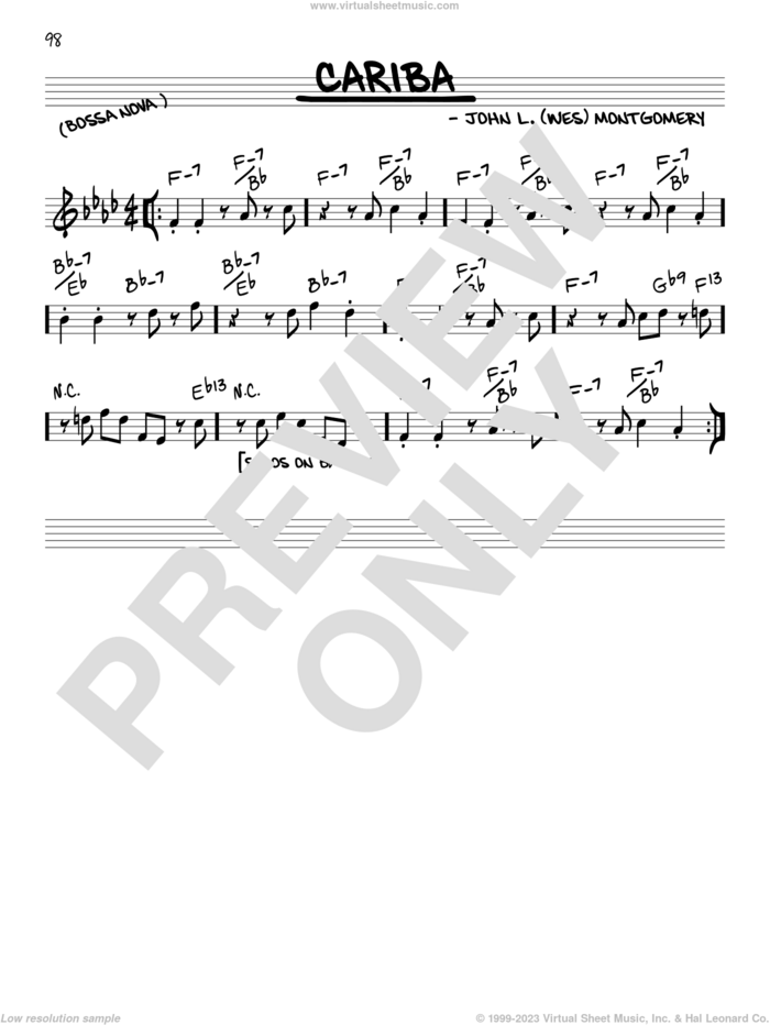 Cariba sheet music for voice and other instruments (in C) by Wes Montgomery and Wes Montgomery, intermediate skill level