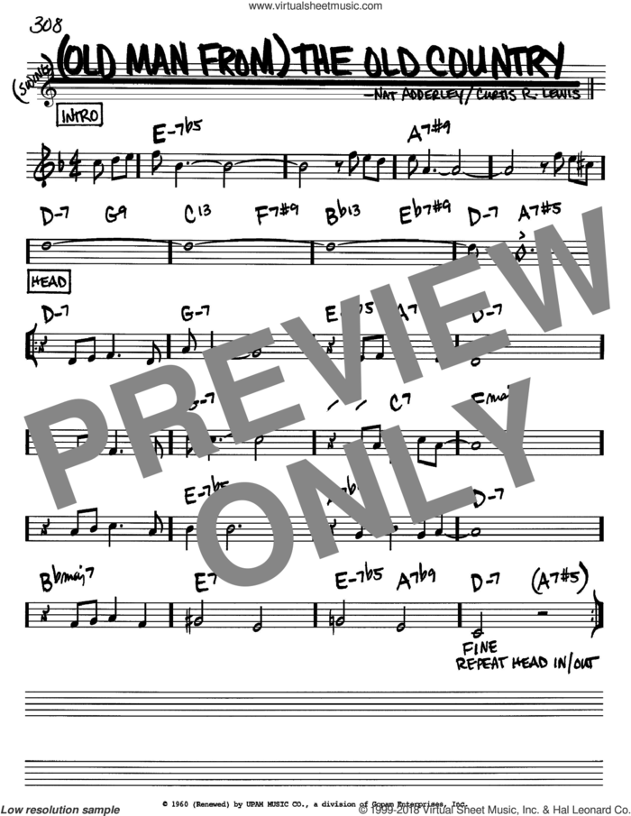 (Old Man From) The Old Country sheet music for voice and other instruments (in Bb) by Nat Adderley and Curtis R. Lewis, intermediate skill level