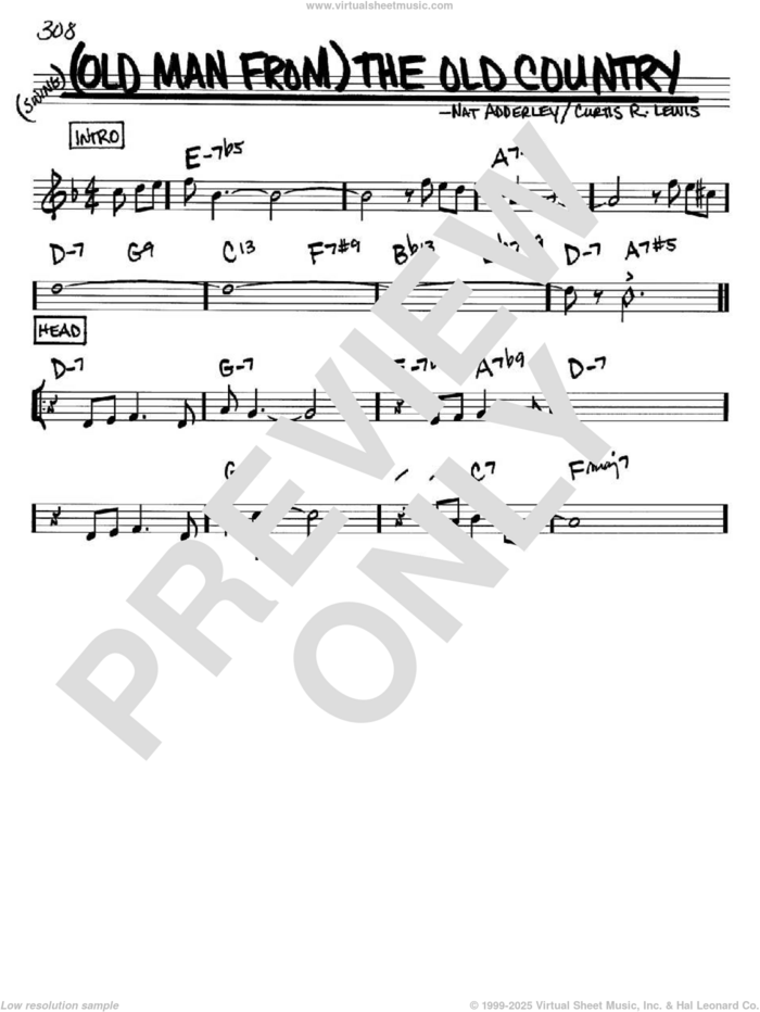 (Old Man From) The Old Country sheet music for voice and other instruments (in Bb) by Nat Adderley and Curtis R. Lewis, intermediate skill level