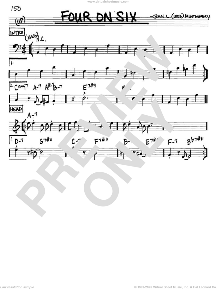 Four On Six sheet music for voice and other instruments (in Bb) by Wes Montgomery, intermediate skill level