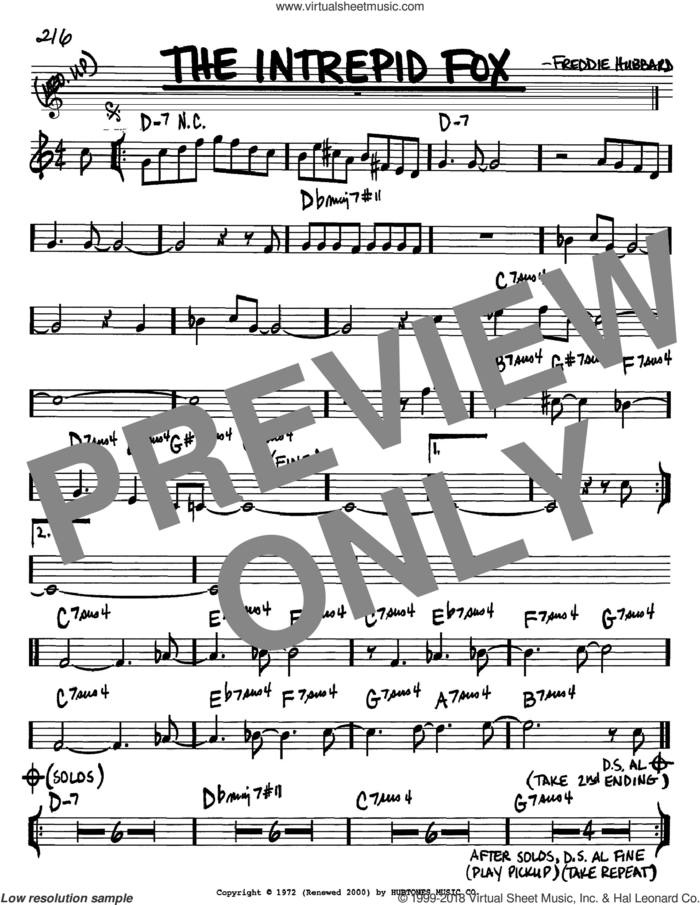 The Intrepid Fox sheet music for voice and other instruments (in Bb) by Freddie Hubbard, intermediate skill level