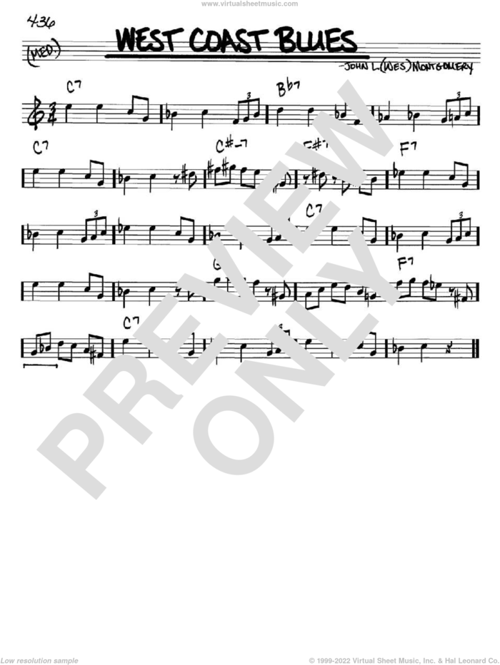 West Coast Blues sheet music for voice and other instruments (in Bb) by Wes Montgomery and Sascha Burland, intermediate skill level