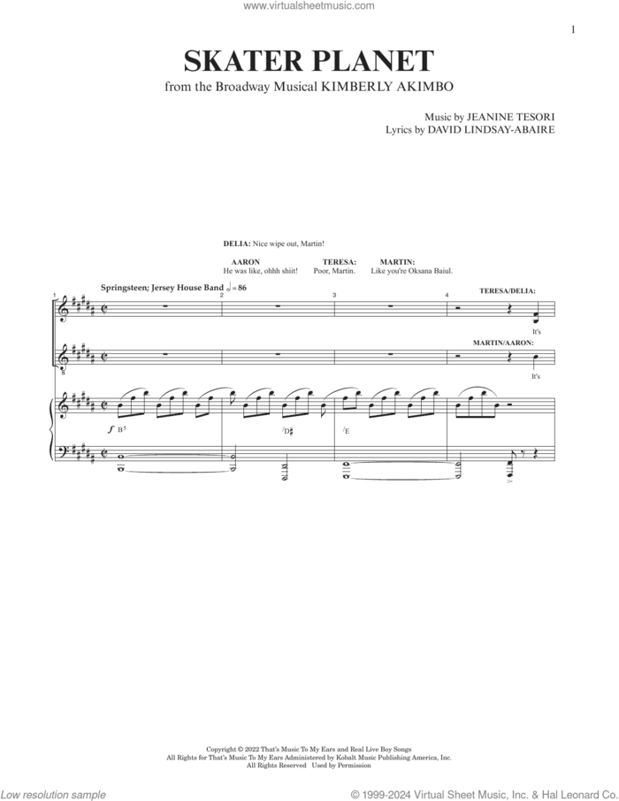 Skater Planet (from Kimberly Akimbo) sheet music for voice and piano by Jeanine Tesori, David Lindsay-Abaire and David Lindsay-Abaire and Jeanine Tesori, intermediate skill level