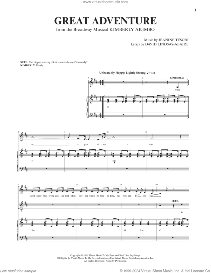 Great Adventure (from Kimberly Akimbo) sheet music for voice and piano by Jeanine Tesori, David Lindsay-Abaire and David Lindsay-Abaire and Jeanine Tesori, intermediate skill level