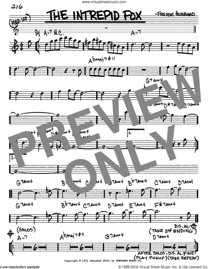 The Intrepid Fox sheet music for voice and other instruments (in Eb) by Freddie Hubbard, intermediate skill level