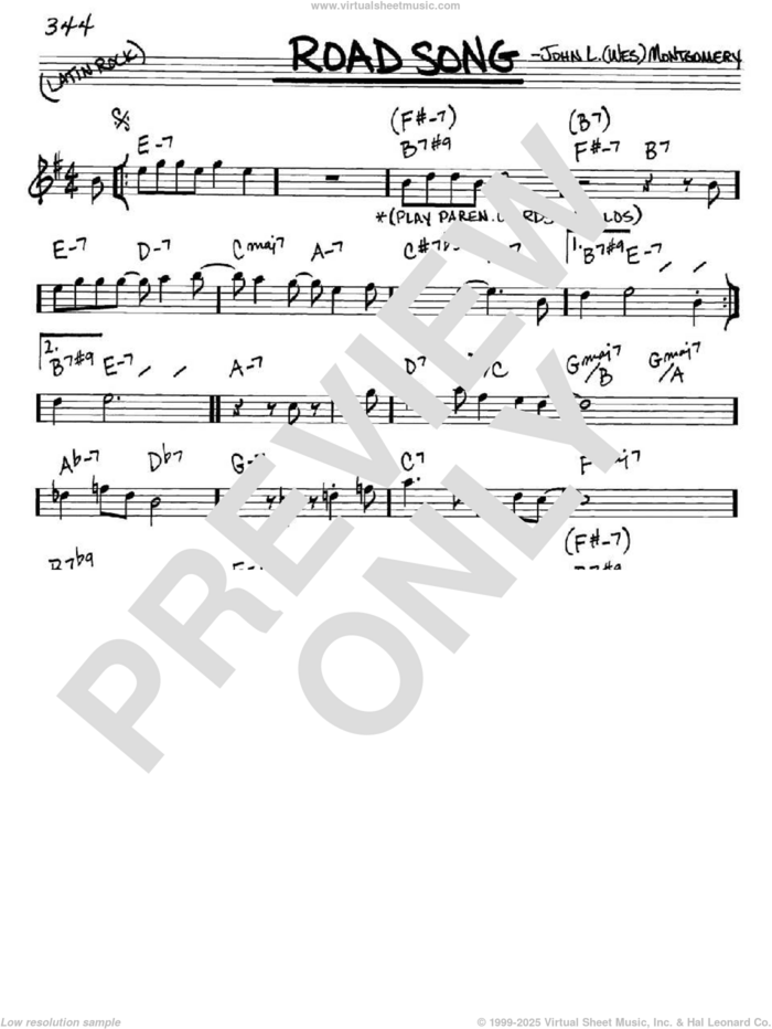 Road Song sheet music for voice and other instruments (in Eb) by Wes Montgomery, intermediate skill level