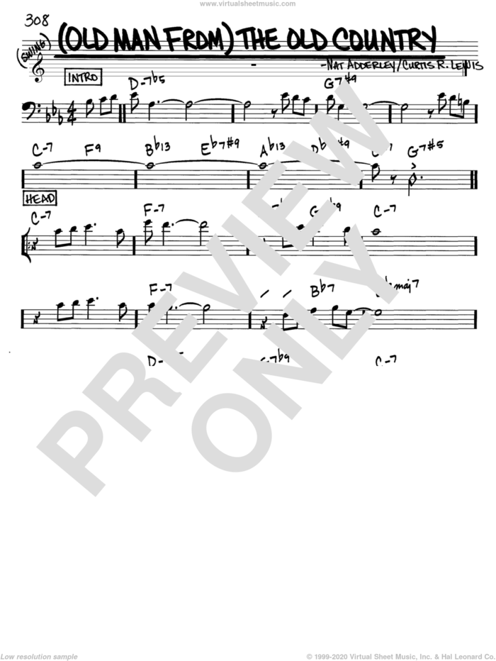 (Old Man From) The Old Country sheet music for voice and other instruments (bass clef) by Nat Adderley and Curtis R. Lewis, intermediate skill level