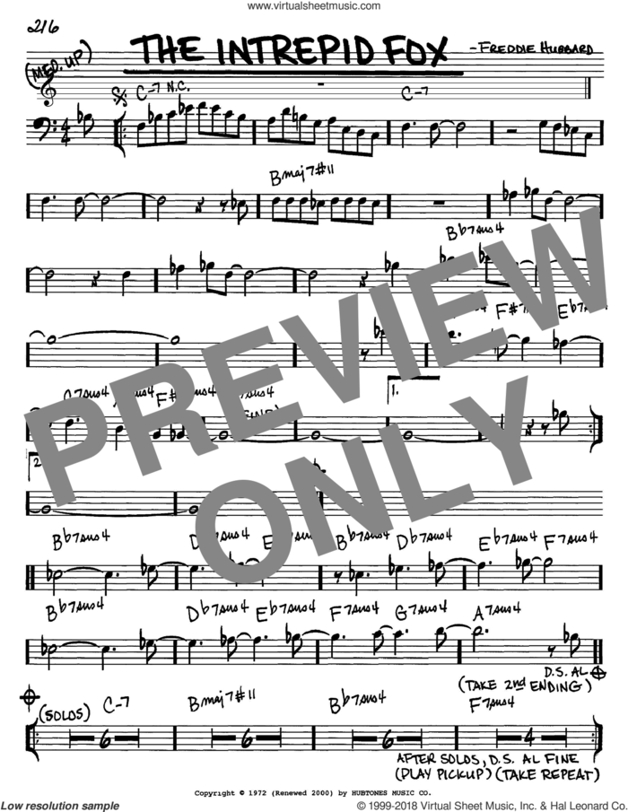 The Intrepid Fox sheet music for voice and other instruments (bass clef) by Freddie Hubbard, intermediate skill level