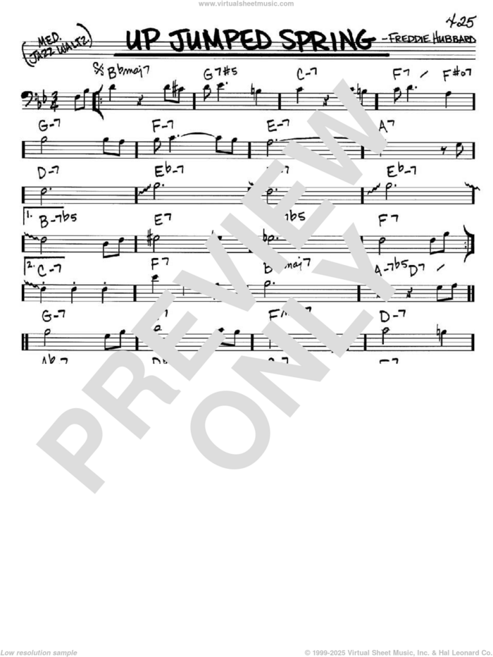 Up Jumped Spring sheet music for voice and other instruments (bass clef) by Freddie Hubbard, intermediate skill level