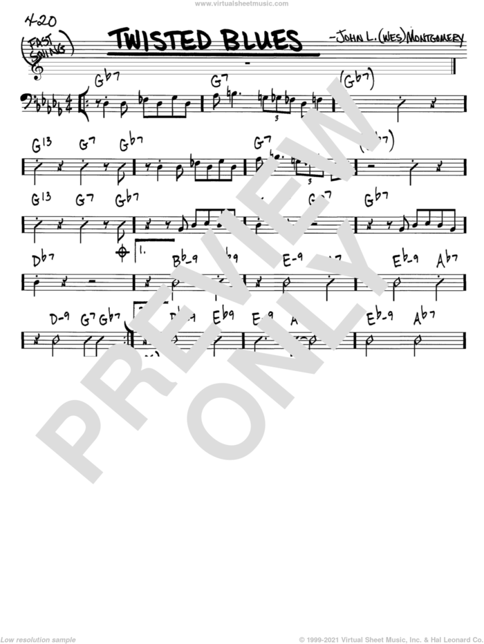 Twisted Blues sheet music for voice and other instruments (bass clef) by Wes Montgomery, intermediate skill level