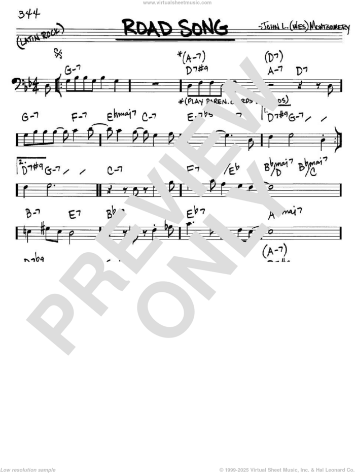 Road Song sheet music for voice and other instruments (bass clef) by Wes Montgomery, intermediate skill level