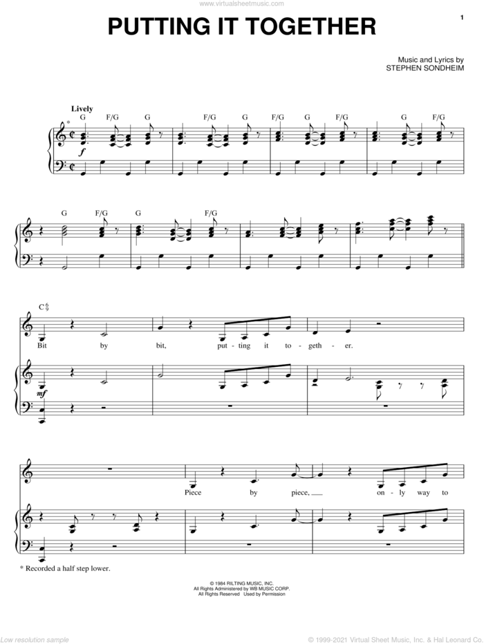 Putting It Together sheet music for voice, piano or guitar by Barbra Streisand and Stephen Sondheim, intermediate skill level