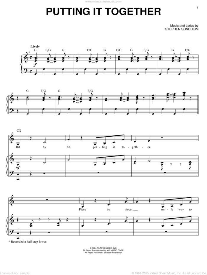 Putting It Together sheet music for voice, piano or guitar by Barbra Streisand and Stephen Sondheim, intermediate skill level