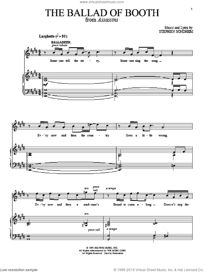 The Ballad Of Booth (Part I) sheet music for voice and piano by Stephen Sondheim and Assassins (Musical), intermediate skill level