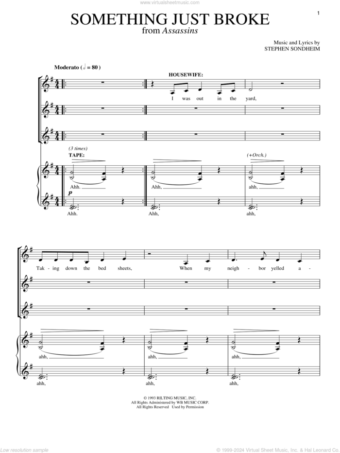 Something Just Broke sheet music for voice and piano by Stephen Sondheim and Assassins (Musical), intermediate skill level