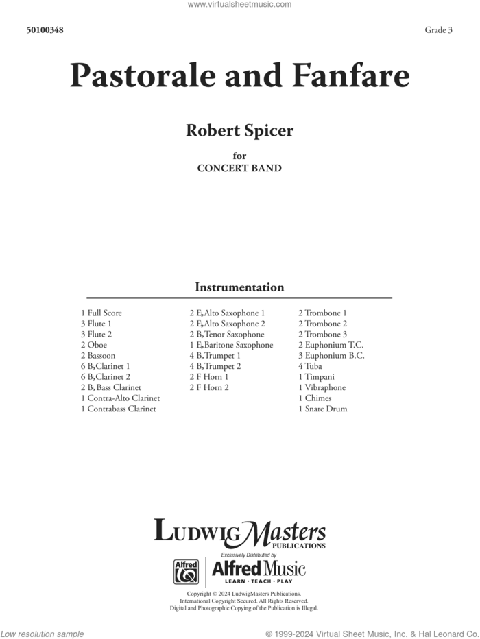 Pastorale and Fanfare (COMPLETE) sheet music for concert band by Robert Spicer, intermediate skill level