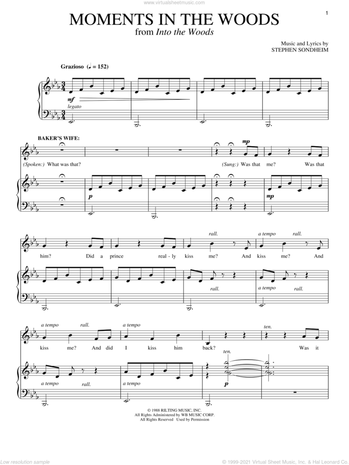 Moments In The Woods (from Into The Woods) sheet music for voice and piano by Stephen Sondheim and Into The Woods (Musical), intermediate skill level