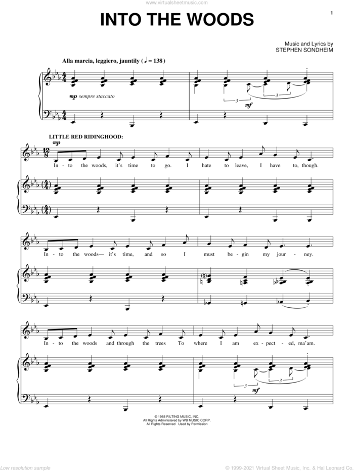 Into The Woods sheet music for voice and piano by Stephen Sondheim and Into The Woods (Musical), intermediate skill level