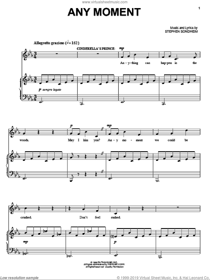 Any Moment - Part I (from Into The Woods) sheet music for voice and piano by Stephen Sondheim and Into The Woods (Musical), intermediate skill level