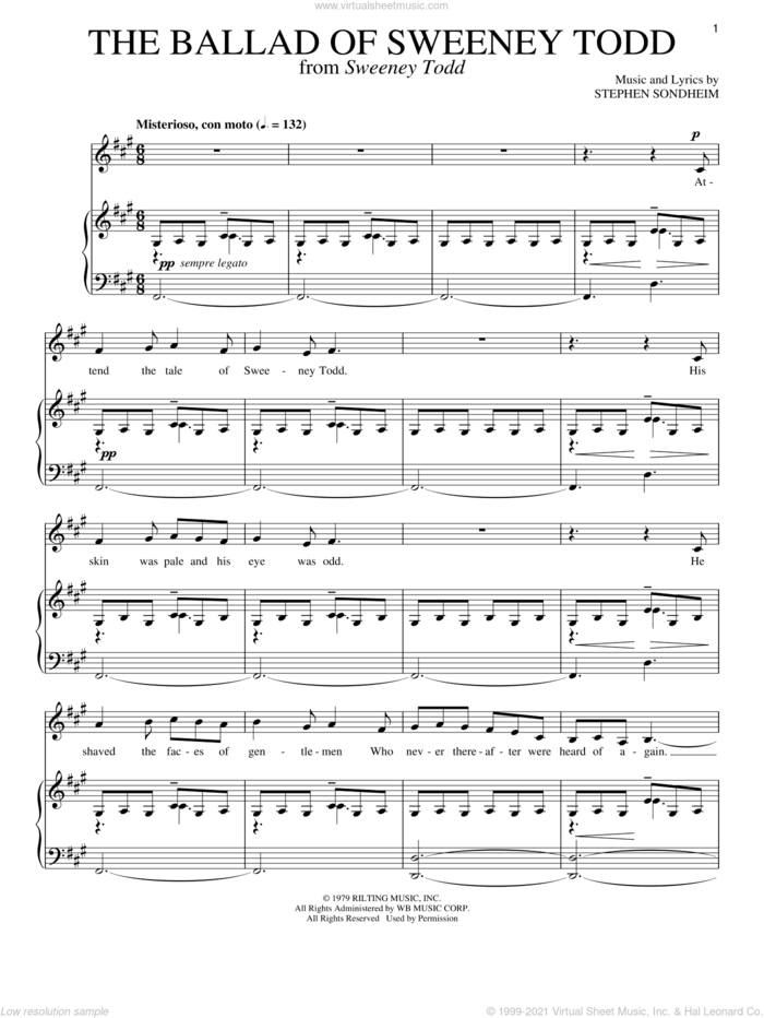 The Ballad Of Sweeney Todd sheet music for voice and piano by Stephen Sondheim and Sweeney Todd (Musical), intermediate skill level