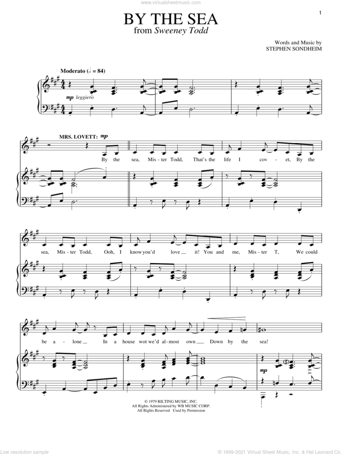 By The Sea sheet music for voice and piano by Stephen Sondheim and Sweeney Todd (Musical), intermediate skill level