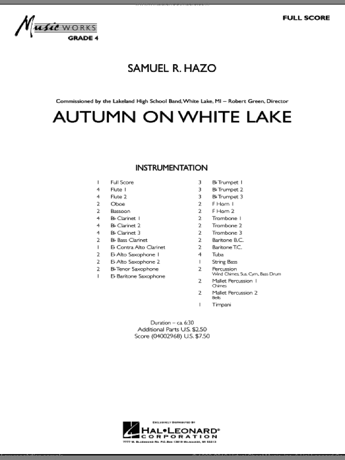 Autumn On White Lake (COMPLETE) sheet music for concert band by Samuel R. Hazo, intermediate skill level