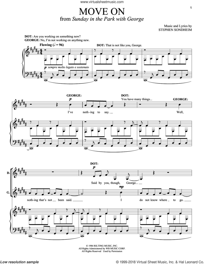 Move On sheet music for voice and piano by Stephen Sondheim and Sunday In The Park With George (Musical), intermediate skill level