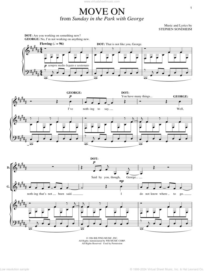 Move On sheet music for voice and piano by Stephen Sondheim and Sunday In The Park With George (Musical), intermediate skill level