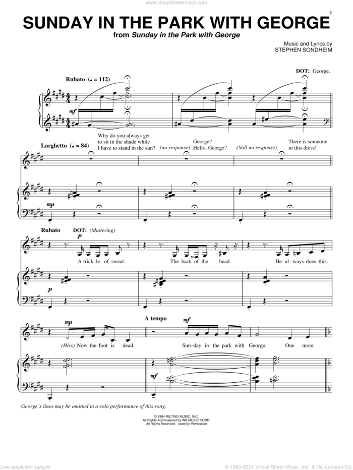 Sunday In The Park With George sheet music for voice and piano by Stephen Sondheim and Sunday In The Park With George (Musical), intermediate skill level