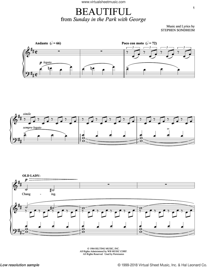 Beautiful sheet music for voice and piano by Stephen Sondheim and Sunday In The Park With George (Musical), intermediate skill level