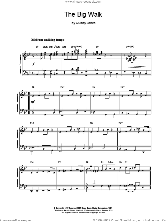 The Big Walk sheet music for piano solo by Quincy Jones, intermediate skill level