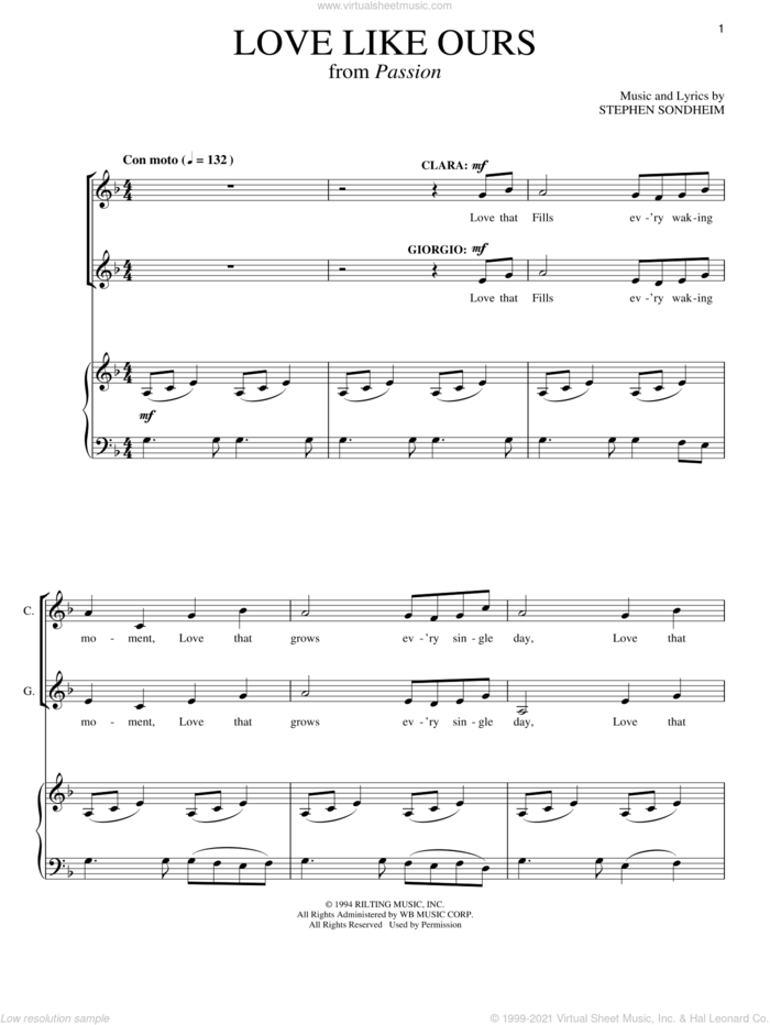 Love Like Ours sheet music for voice and piano by Stephen Sondheim and Passion (Musical), intermediate skill level