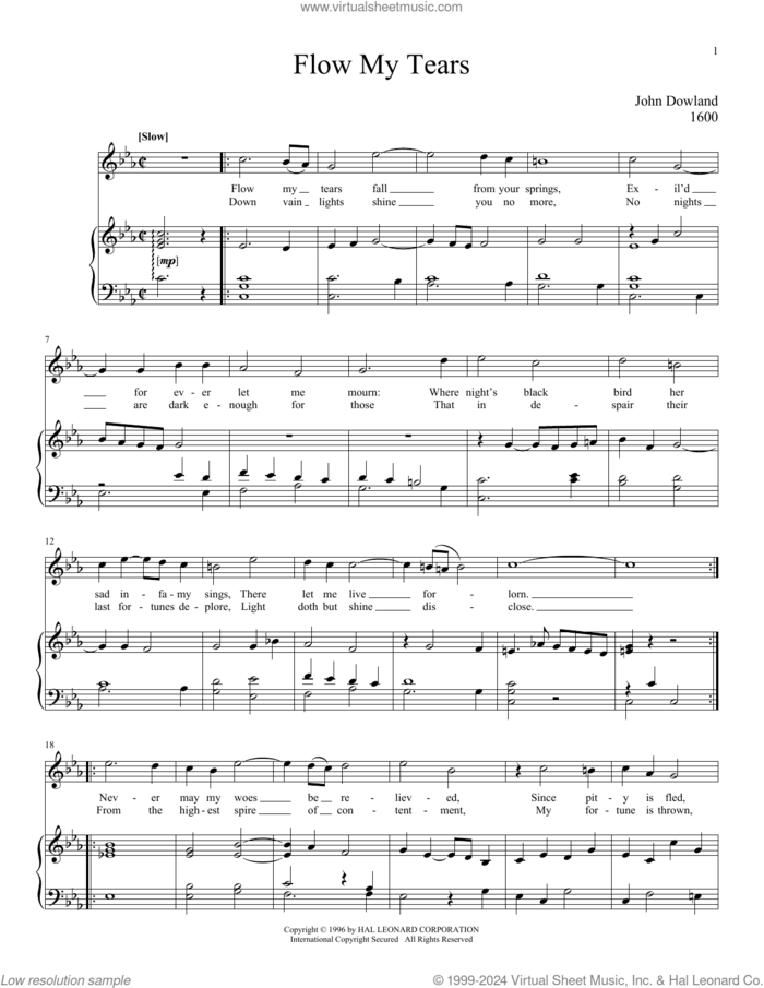 Flow My Tears sheet music for voice and piano (High Voice) by John Dowland, Richard Walters and Steven Stolen, intermediate skill level