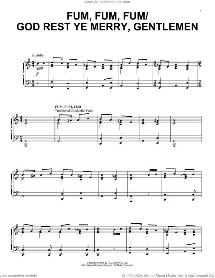 Fum, Fum, Fum/God Rest Ye Merry, Gentlemen Christmas Medley sheet music for piano solo, intermediate skill level