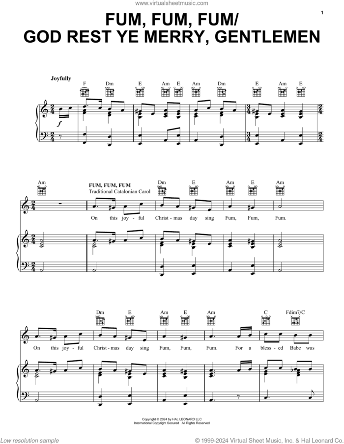 Fum, Fum, Fum/God Rest Ye Merry, Gentlemen Christmas Medley sheet music for voice, piano or guitar, intermediate skill level