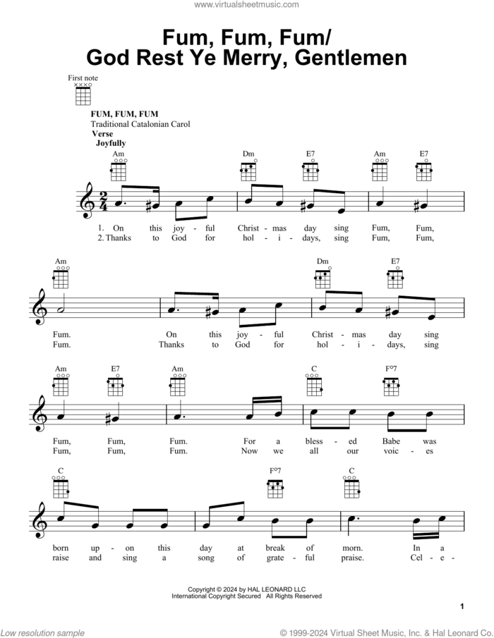 Fum, Fum, Fum/God Rest Ye Merry, Gentlemen Christmas Medley sheet music for ukulele, intermediate skill level