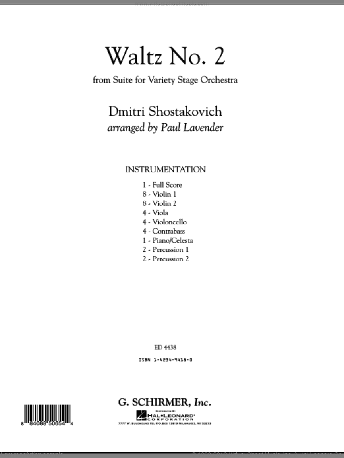 Waltz No. 2 (COMPLETE) sheet music for orchestra by Paul Lavender and Dmitri Shostakovich, classical score, intermediate skill level