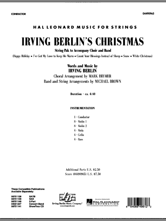 Irving Berlin's Christmas (Medley) (COMPLETE) sheet music for orchestra by Mark Brymer, Irving Berlin and Michael Brown, intermediate skill level