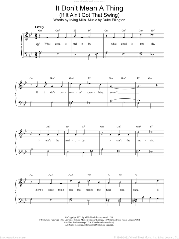 It Don't Mean A Thing sheet music for piano solo by Duke Ellington, intermediate skill level