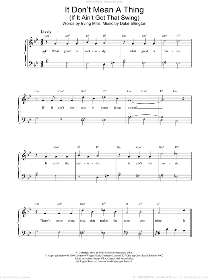 It Don't Mean A Thing sheet music for piano solo by Duke Ellington, intermediate skill level