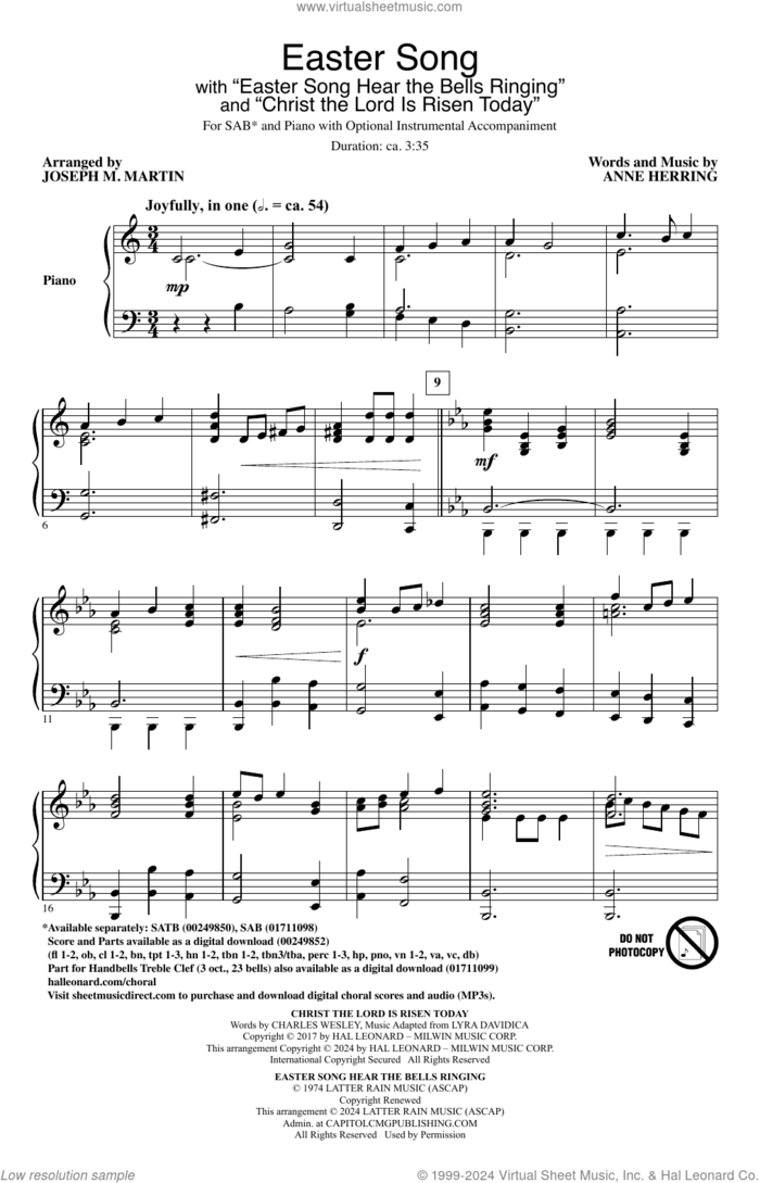 Easter Song Hear The Bells Ringing (arr. Joseph M. Martin) sheet music for choir (SAB: soprano, alto, bass) by Anne Herring, Joseph M. Martin, 2nd Chapter Of Acts and Glad, intermediate skill level